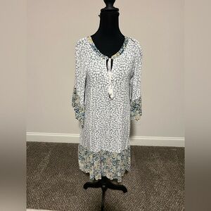 Natura Yellow and Blue Patterned Ruffle Boho Dress Size Small